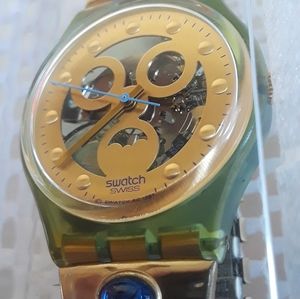 Swatch Vintage Watch Gold Blue Precious Stones